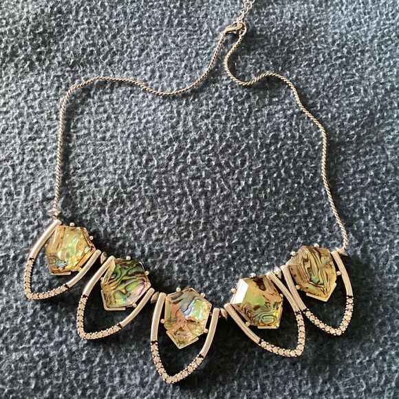 Faux abalone and rhinestone necklace.  J0250 - Picture 1 of 8